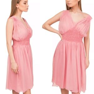 INTROPIA Silk Shirred Pink Dress with Embroidery